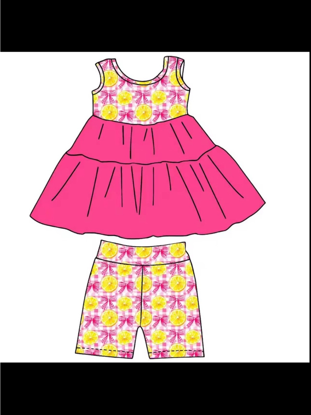 BAMBOO Pink Tiered tank peplum set with Lemon-Print Shorts